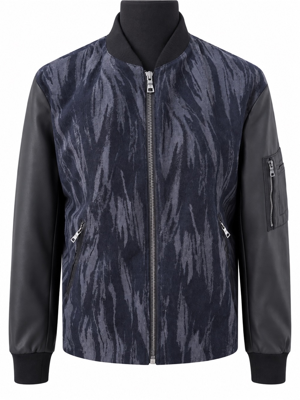 BCBGMAXAZRIA Abstract Print Mixed Media Bomber Jacket
